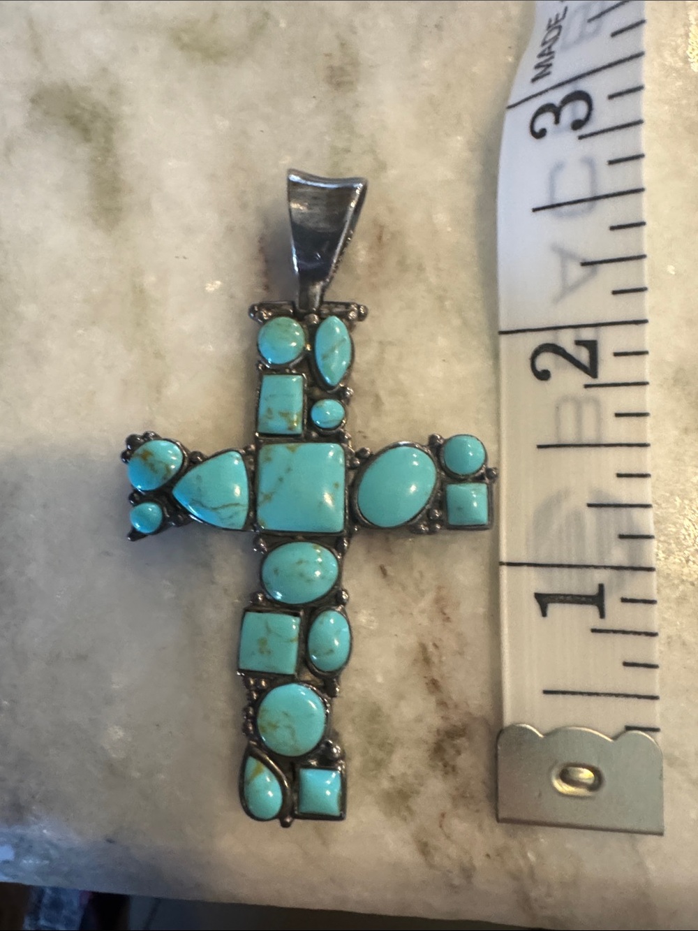 Turquoise Stone Cross Pendant - Blue Turquoise Women’s Necklace